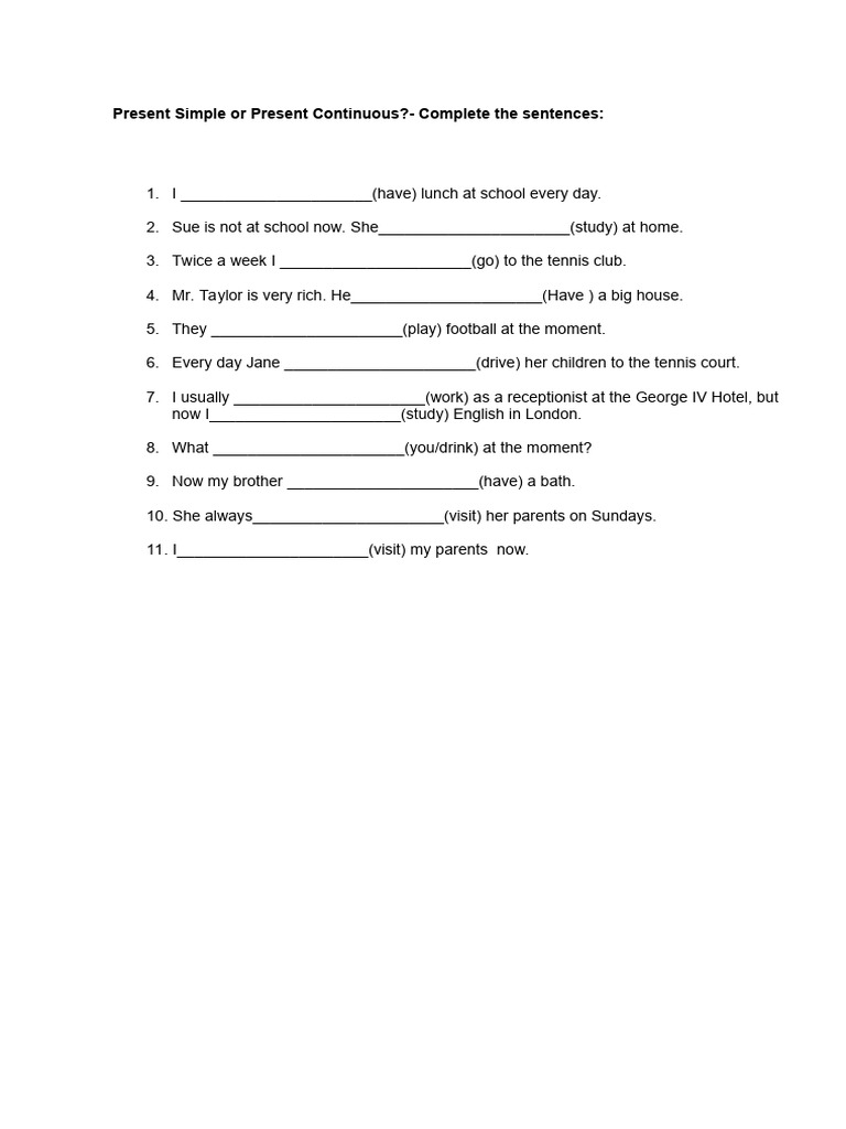Ficha Ingles 7 Ano Present Continuous Present Simple | PDF