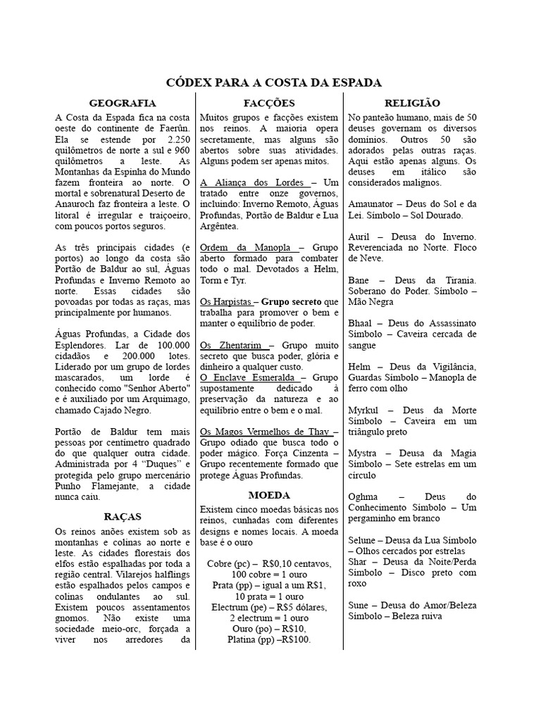 Códex para Costa Da Espada de Faêrun | PDF