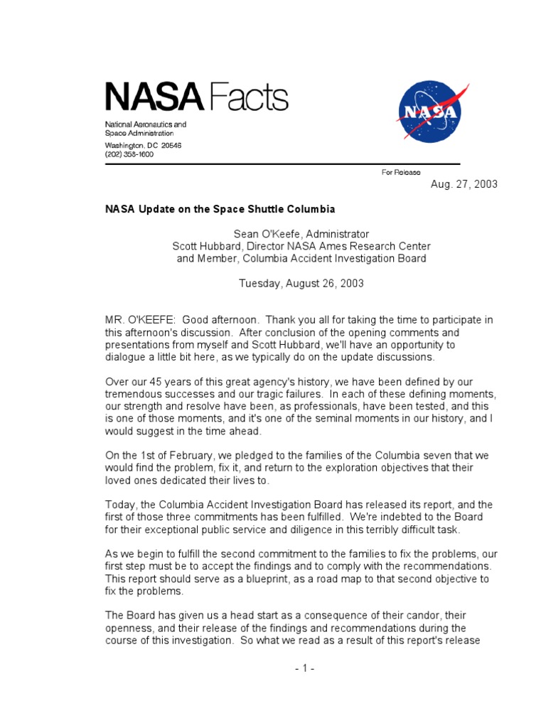 NASA: 49587main Nasa Update 26082003 | PDF | Foreign Language Studies
