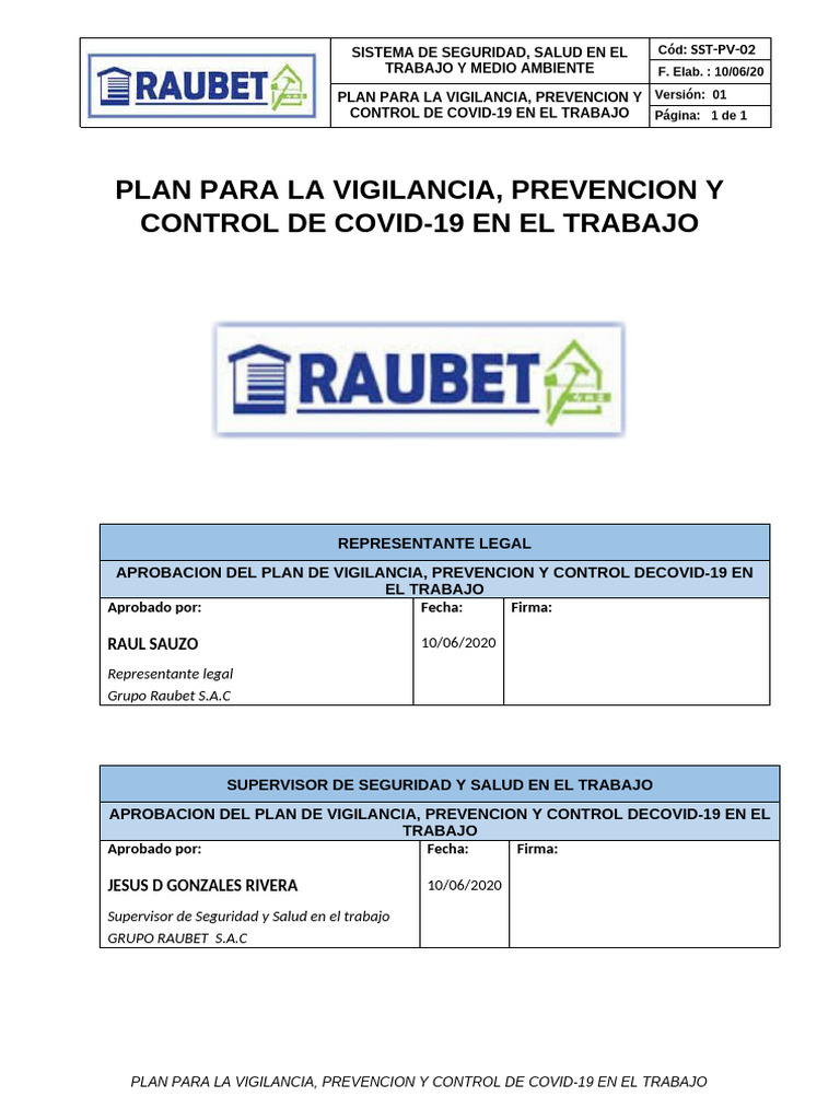 1. PLAN PARA LA VIGILANCIA, PREVENCION Y CONTROL DE COVID 19 EN EL ...