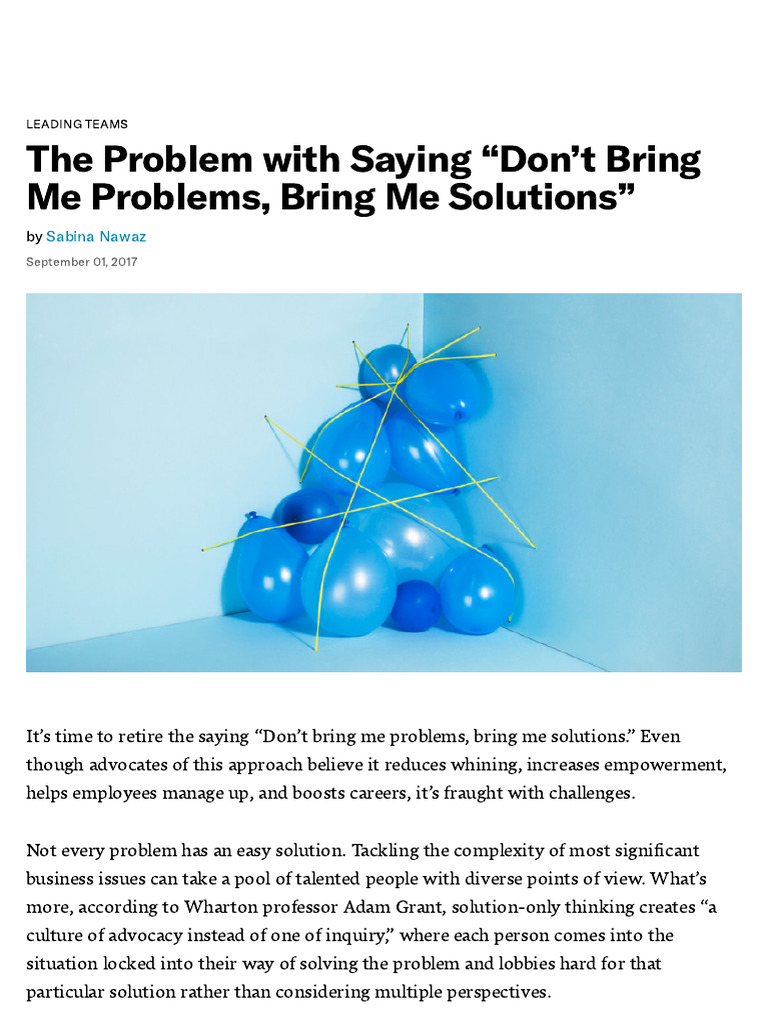The Problem With Saying “Don’t Bring Me Problems, Bring Me Solutions ...