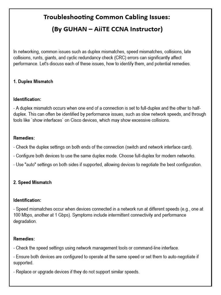 Troubleshooting Common Cabling Issues | PDF | Computer Network | Ethernet