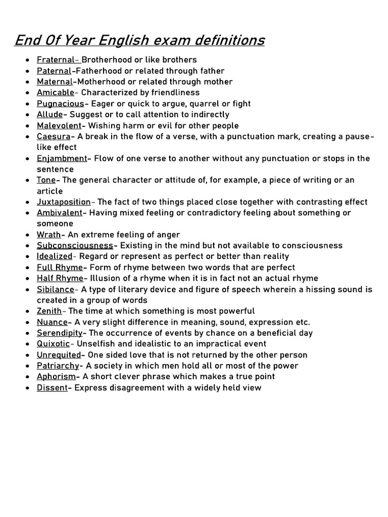 EOY English Definitions | PDF