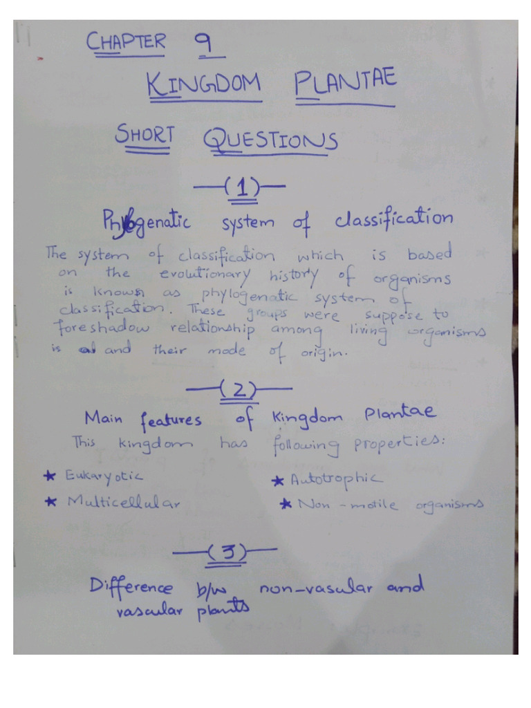 Biology CHP 9 Short Questions For FSC Part 1st. Easy Questions | PDF