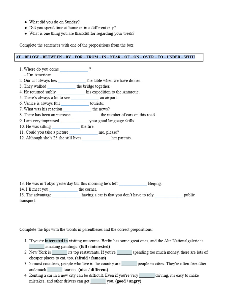 Review - Prepositions B1 | PDF