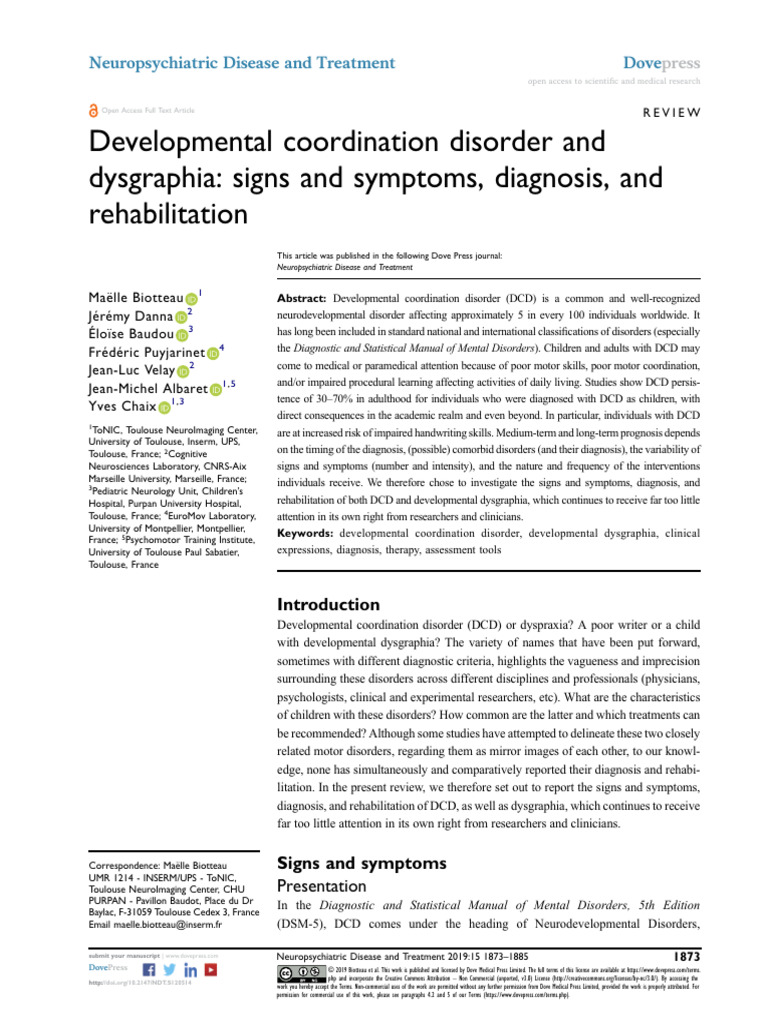 NDT 120514 Developmental Coordination Disorder and Dysgraphia Signs An ...