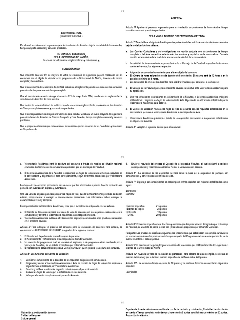 Acuerdo 263A Reglamento de Concurso HC (1) | PDF | Maestros