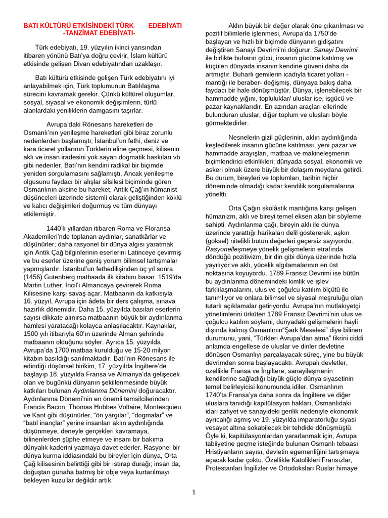 Tanzimat Edebiyatı | PDF