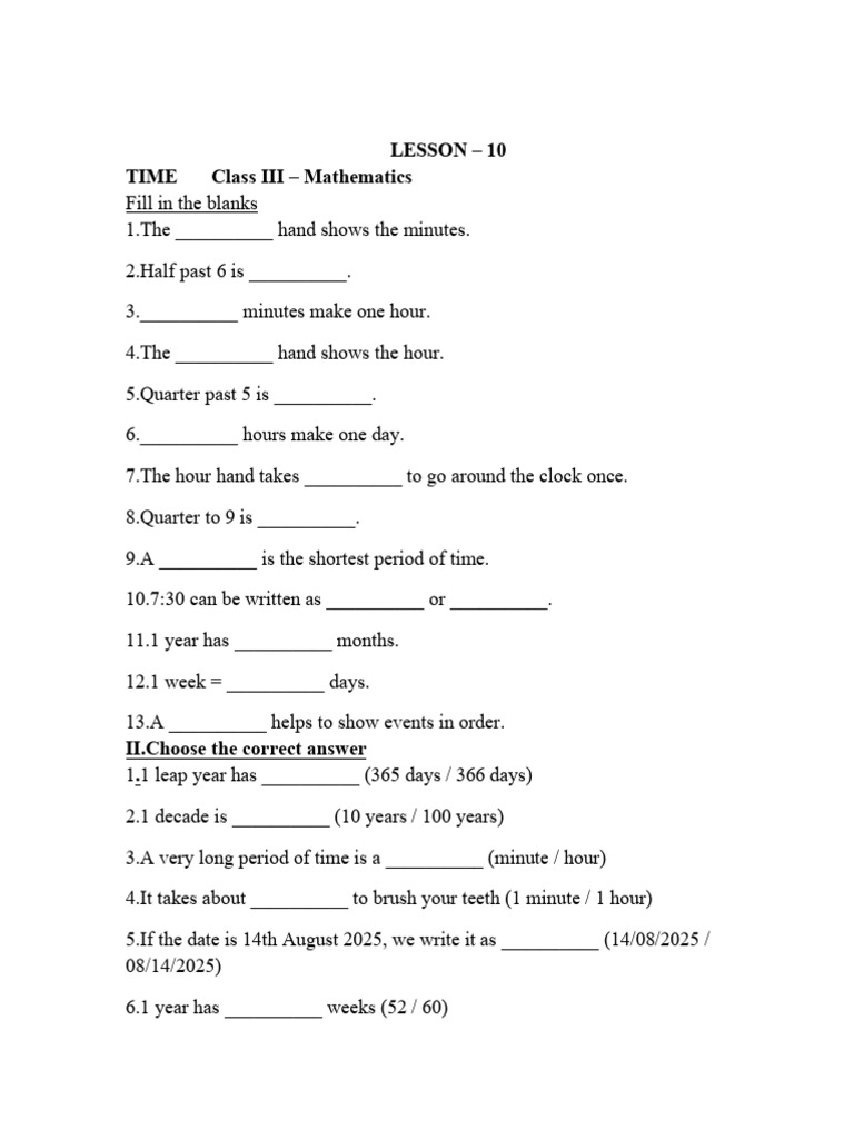 Time Worksheet | PDF