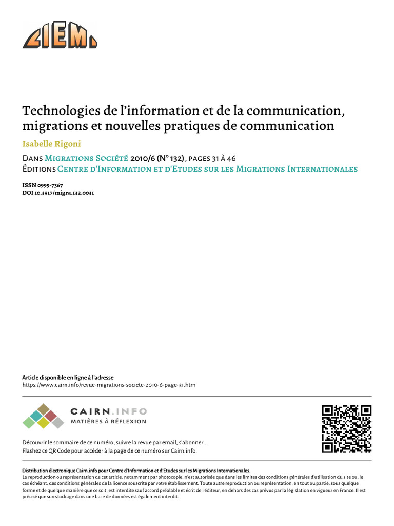 MIGRA - 132 - 0031technologies de L'information Et de La Communication ...