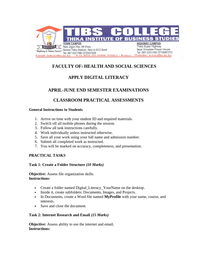 TVET Digital Literacy Practical Assessment | PDF