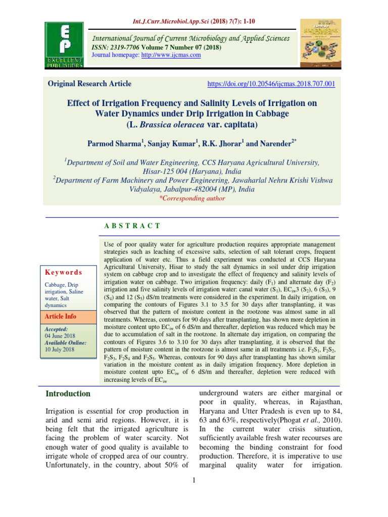 Effect of Irrigation Frequency and Salinity Levels of Irrigation on ...