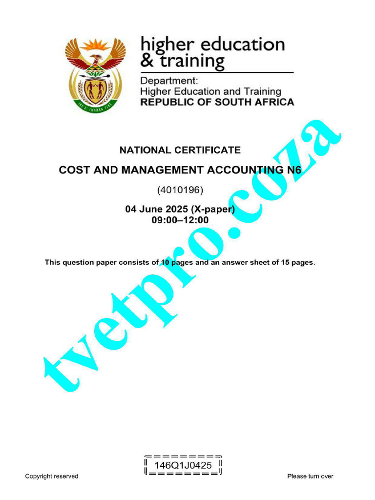 n280 Cost and Management Accounting n6 Qp and Answer Sheet Jun 2025 1 | PDF