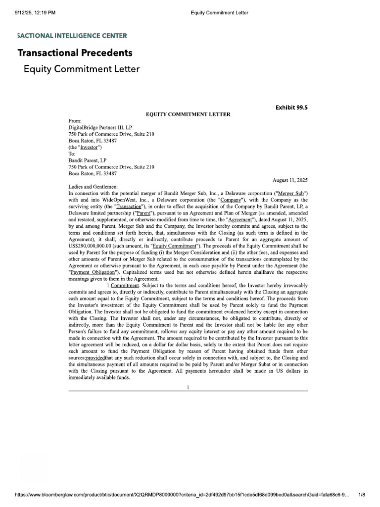 Equity Commitment Letter | PDF