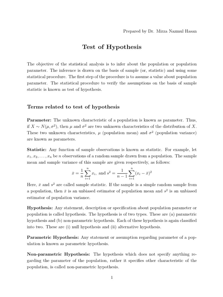 3 - Test of Hypothesis | PDF | Hypothesis | Statistics
