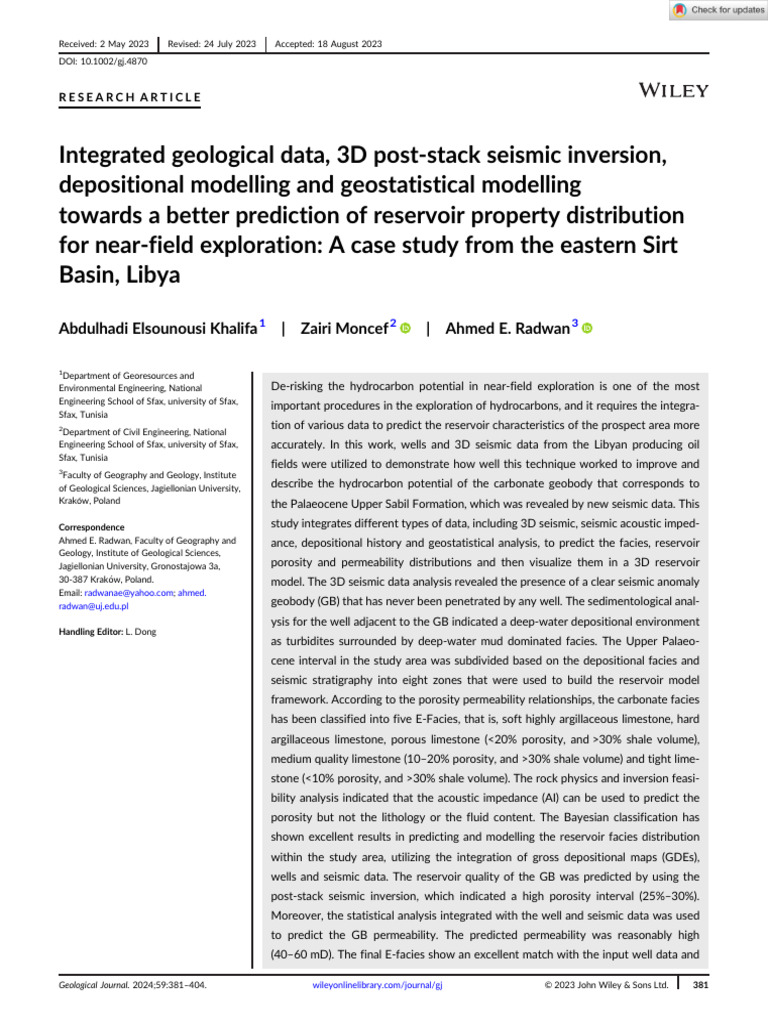 Geological Journal - 2023 - Khalifa - Integrated Geological Data 3D ...