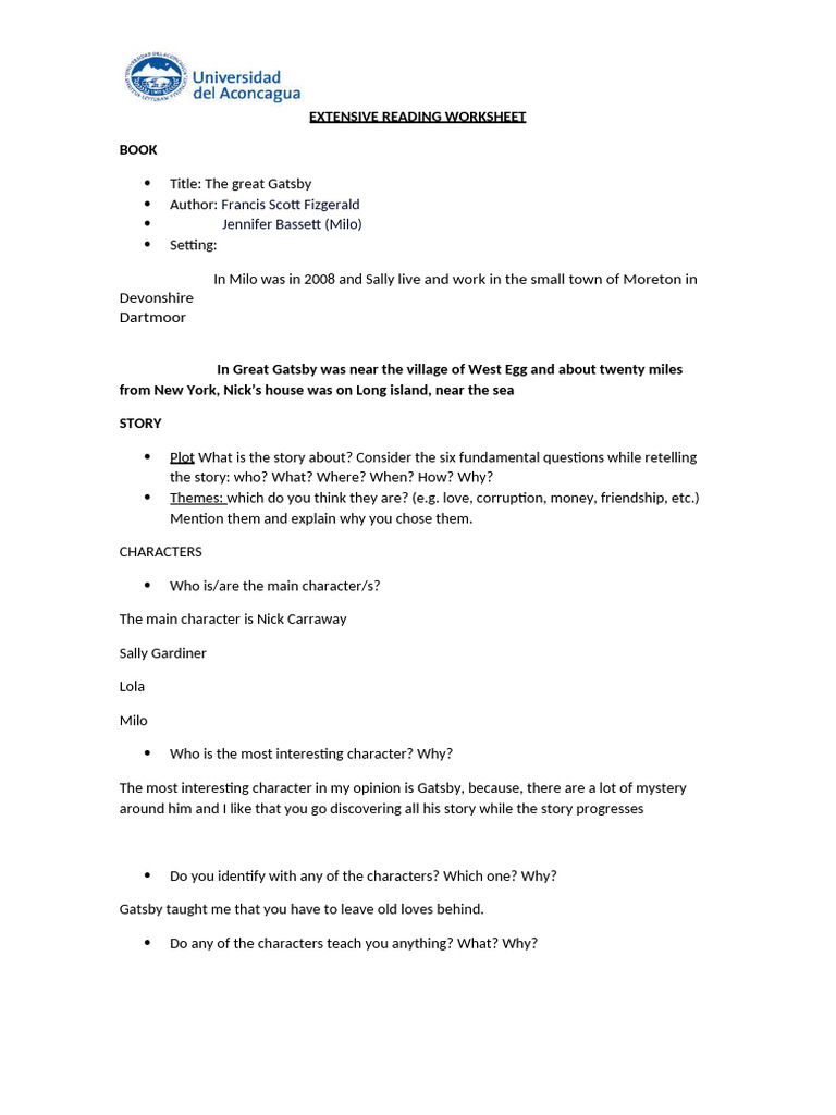 Extensive Reading Worksheet | PDF