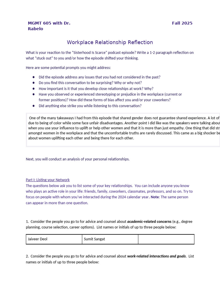 MGMT 605 Workplace Relationships Reflection | PDF | Social Psychology