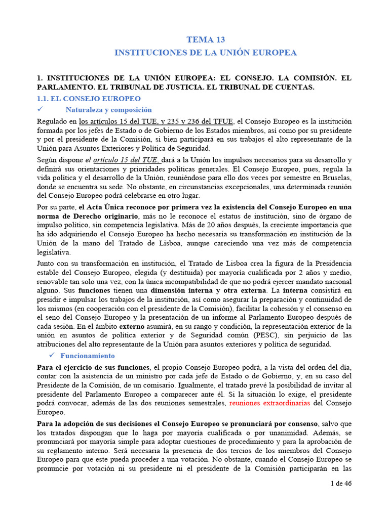 Tema 13. Instituciones de La Unión Europea | PDF | Política mundial ...