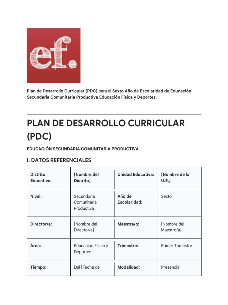 Plan de Desarrollo Curricular Educación Física Sexto | PDF