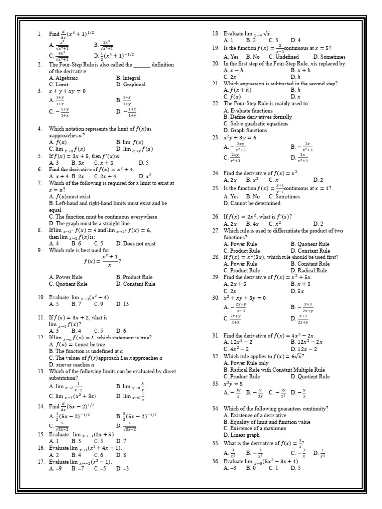 Basic Calculus Reviewer | PDF | Derivative | Function (Mathematics)