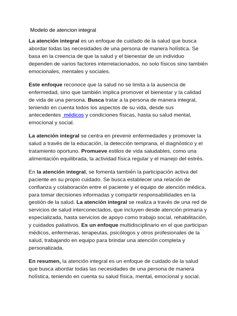 Modelo de Atencion Integral | PDF | Cuidado de la salud | Salud mental