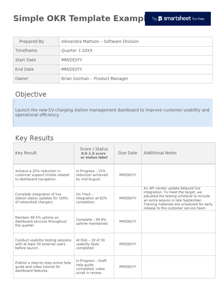 IC Simple OKR Template Example WORD | PDF | Usability | Computer Science