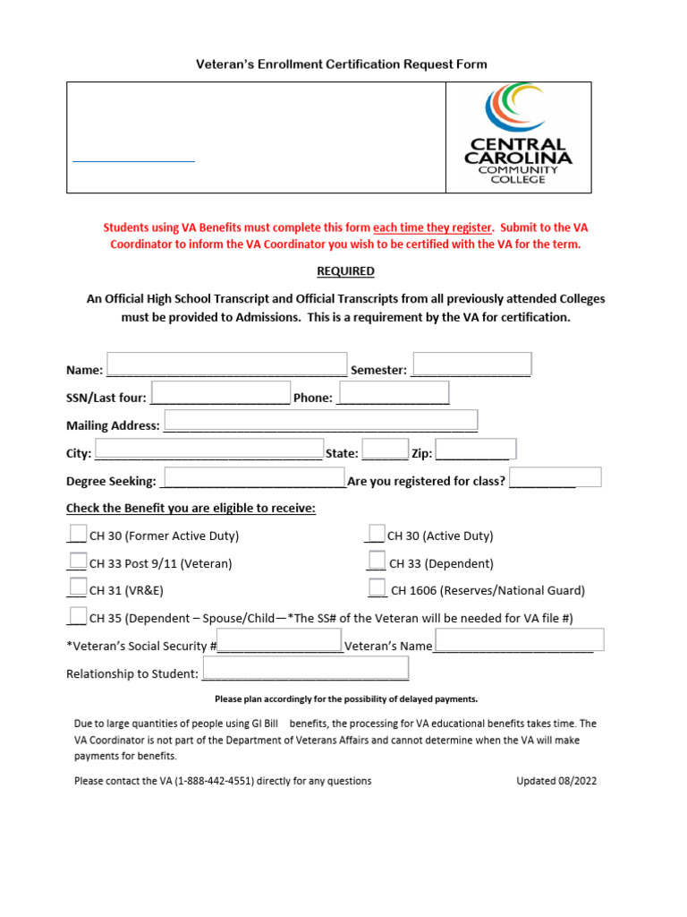 Veterans Certification Request Form (Fillable) | PDF | United States ...