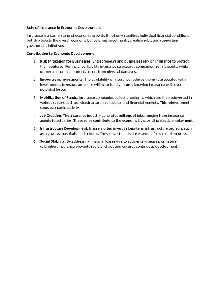 Role of Insurance in Economic Development | PDF