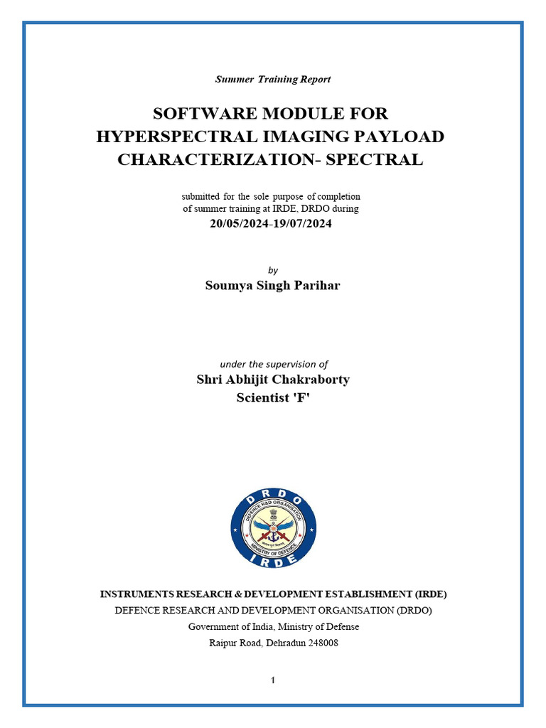 Summer Training Report by Soumya Singh Parihar- IRDE | PDF | Infrared ...