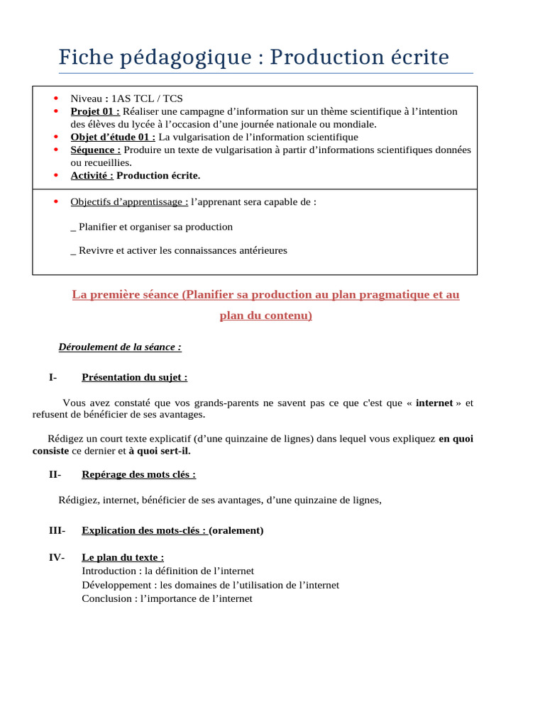 Fiche Pédagogique | PDF | Pédagogie