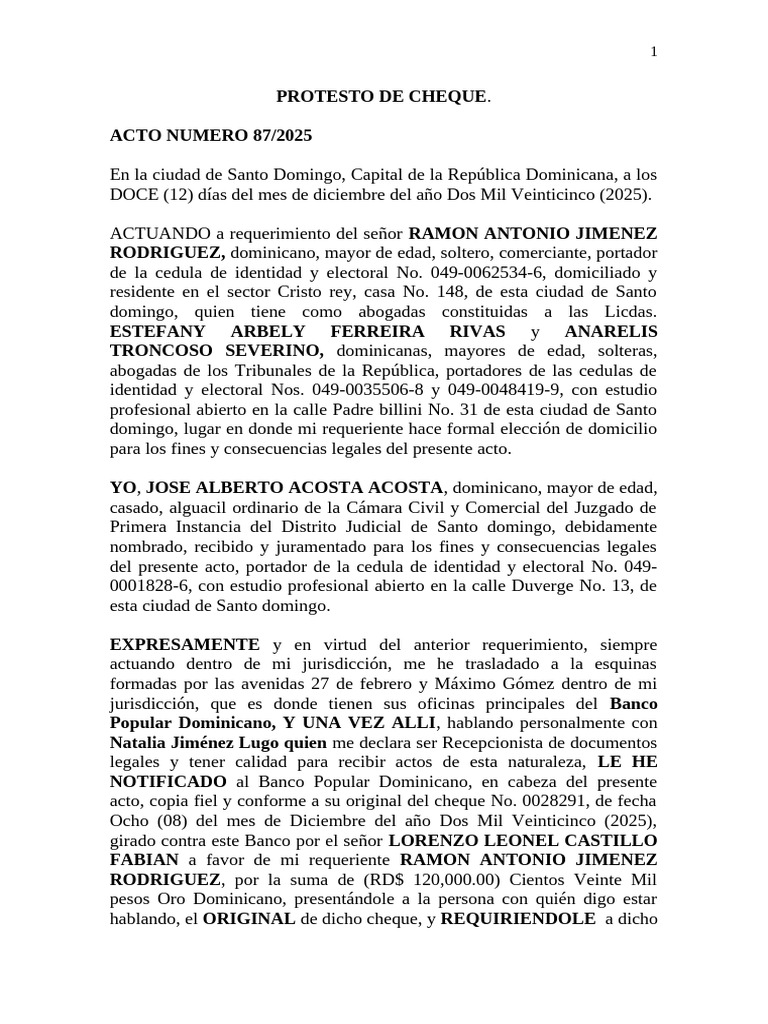 512053041 Protesto de Cheque Ramon Jimenez | PDF | Cheque | República ...