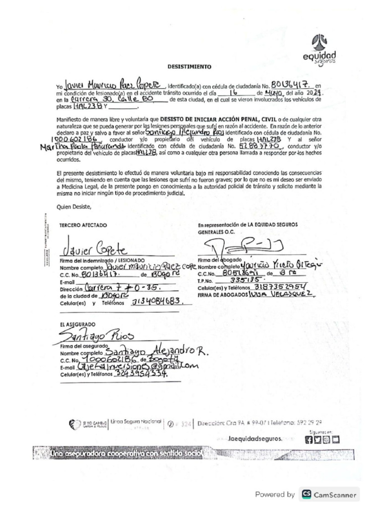 Acta de Desistimiento Equid Seguros | PDF