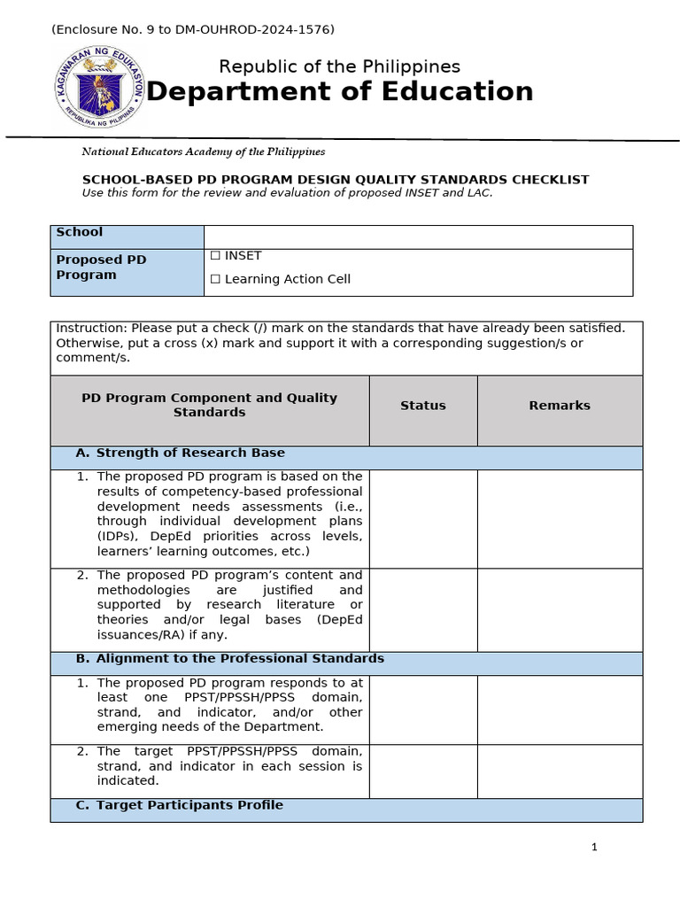 Enclosure No. 9 School-Based PD Program Design Quality Standards ...