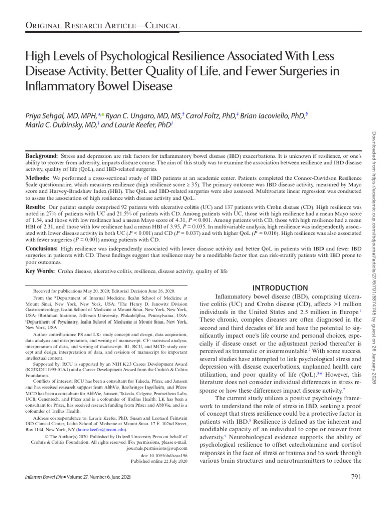 High Psychological Resilience and IBD Severity | PDF | Inflammatory ...