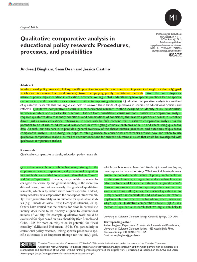 Bingham Et Al 2019 Qualitative Comparative Analysis in Educational ...