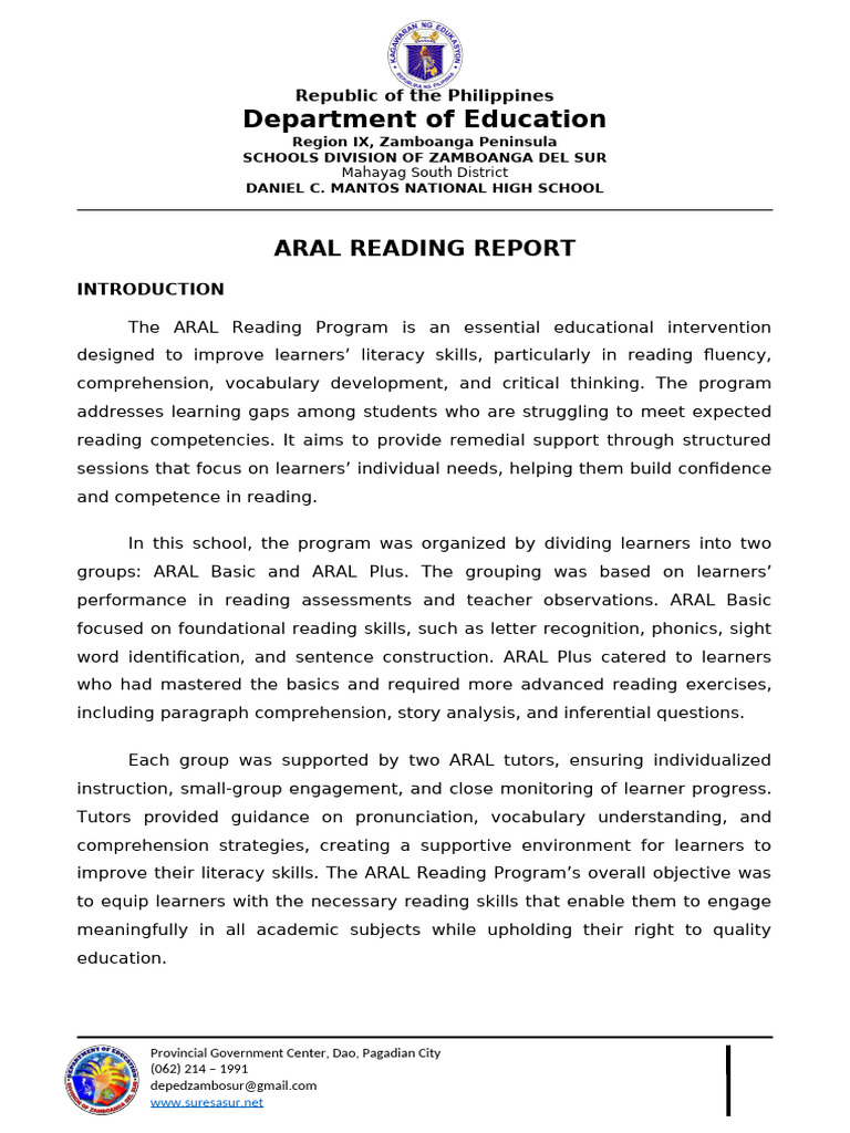 Aral Report | PDF | Reading Comprehension | Phonics