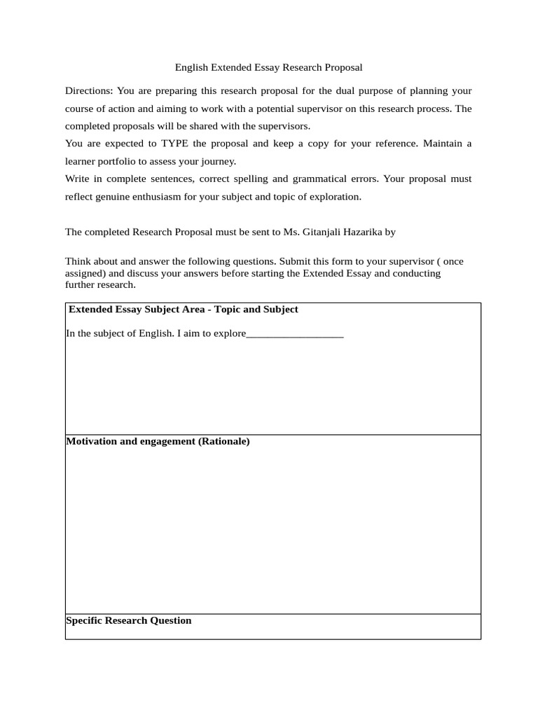 Extended Essay Research Proposal Form | PDF | Question | Essays