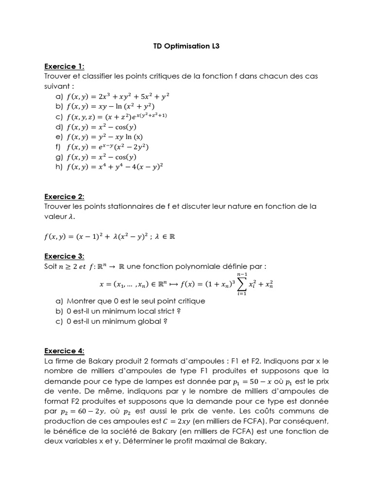 TD Optimisation L3 | PDF | Analyse mathématique | Optimisation mathématique