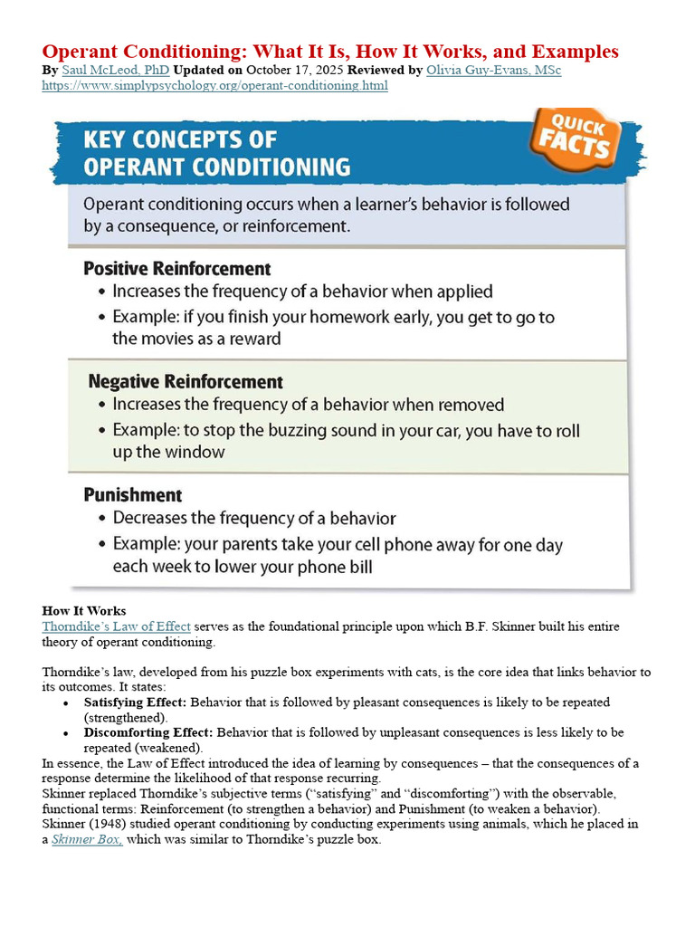 Operant Conditioning | PDF | Reinforcement | Learning