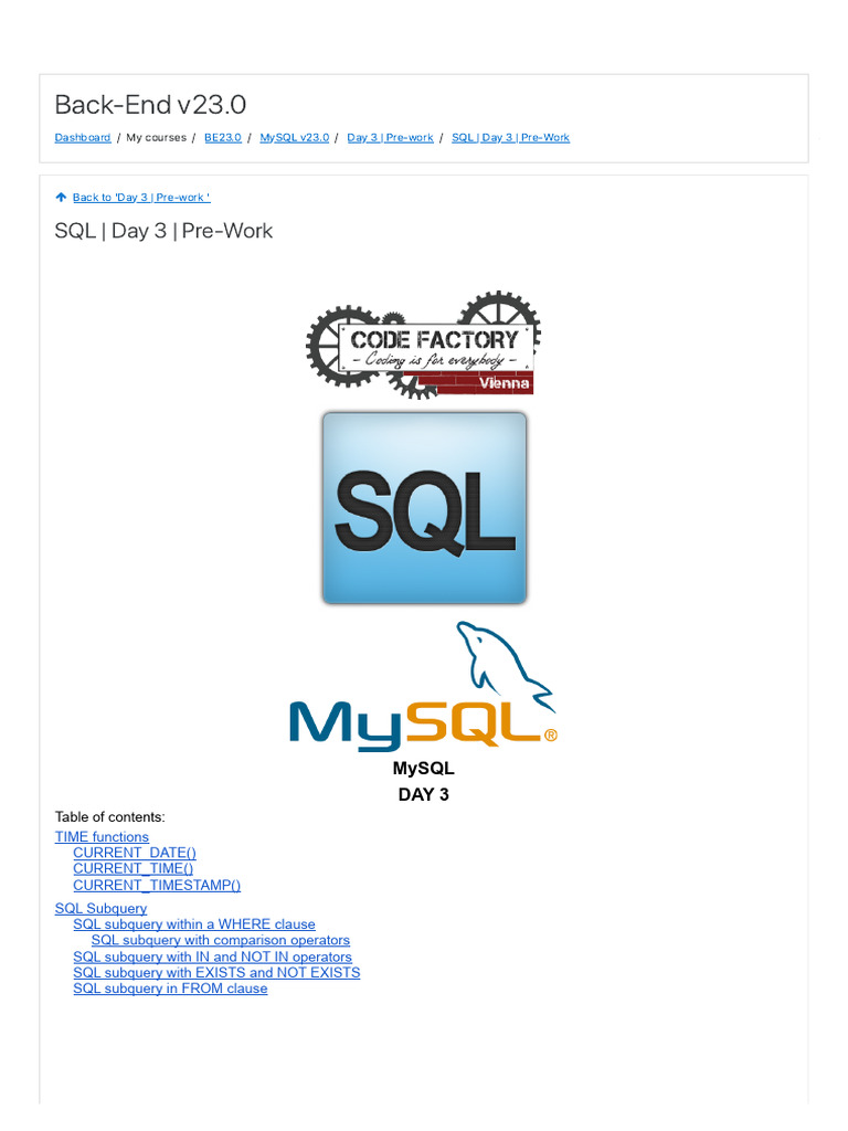 BE23.0__SQL___Day_3___Pre-Work | PDF | Sql | Computer Programming