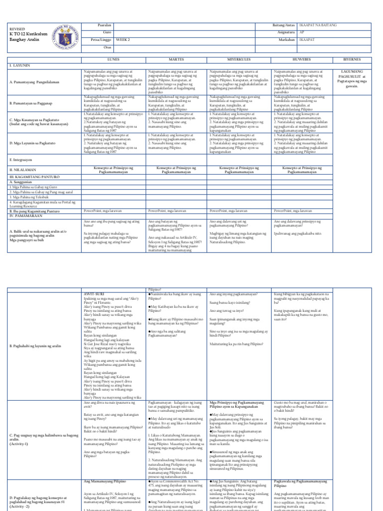 q4 DLL - Week 2 - AP 4 | PDF