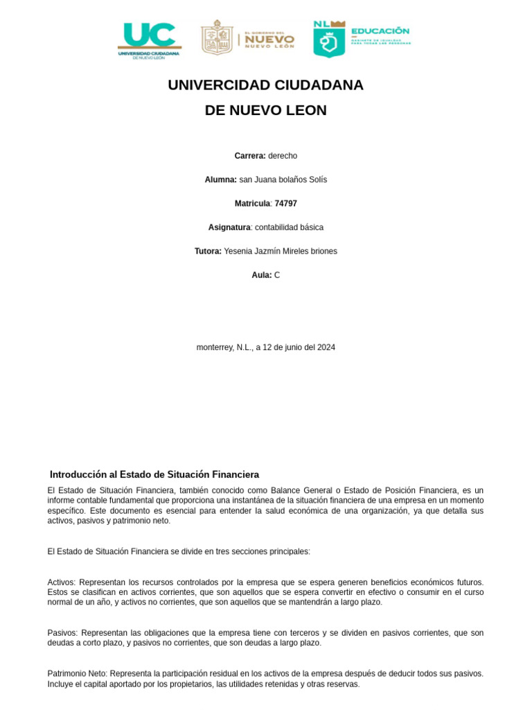 Estado de Situacion Financiera | PDF | Estado financiero | Contabilidad