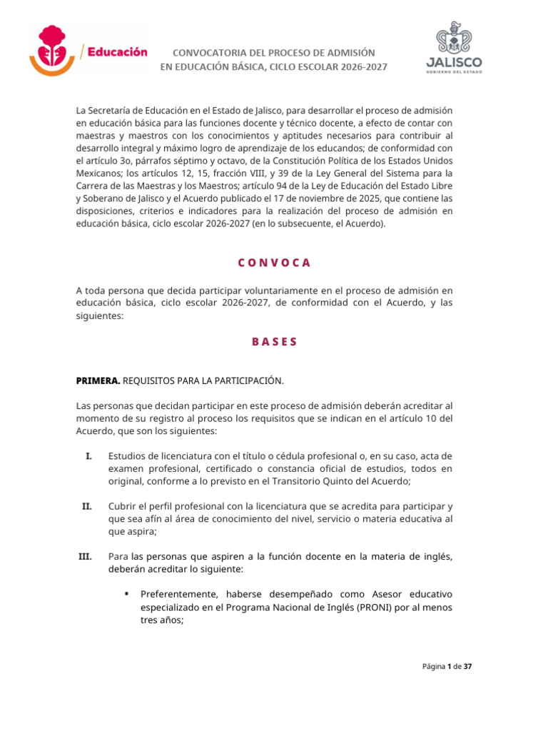 Jal Convocatoria 26 27 | PDF | Educación de la primera infancia | Maestros