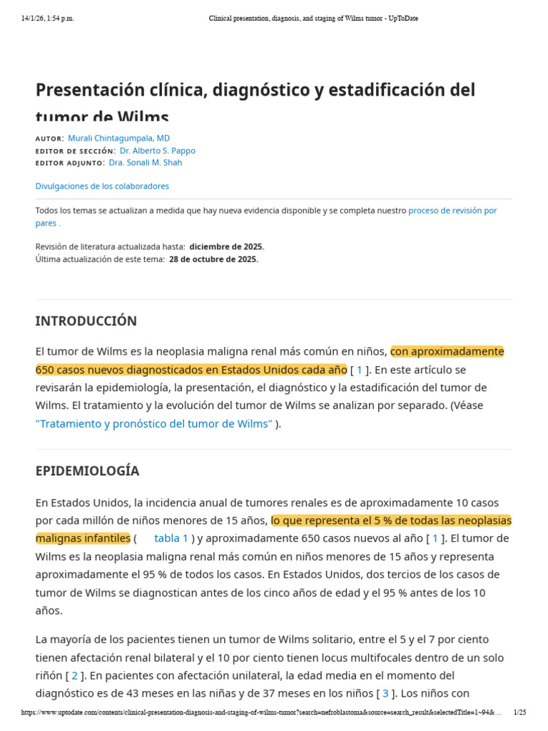 Clinical Presentation, Diagnosis, And Staging of Wilms Tumor - UpToDate ...