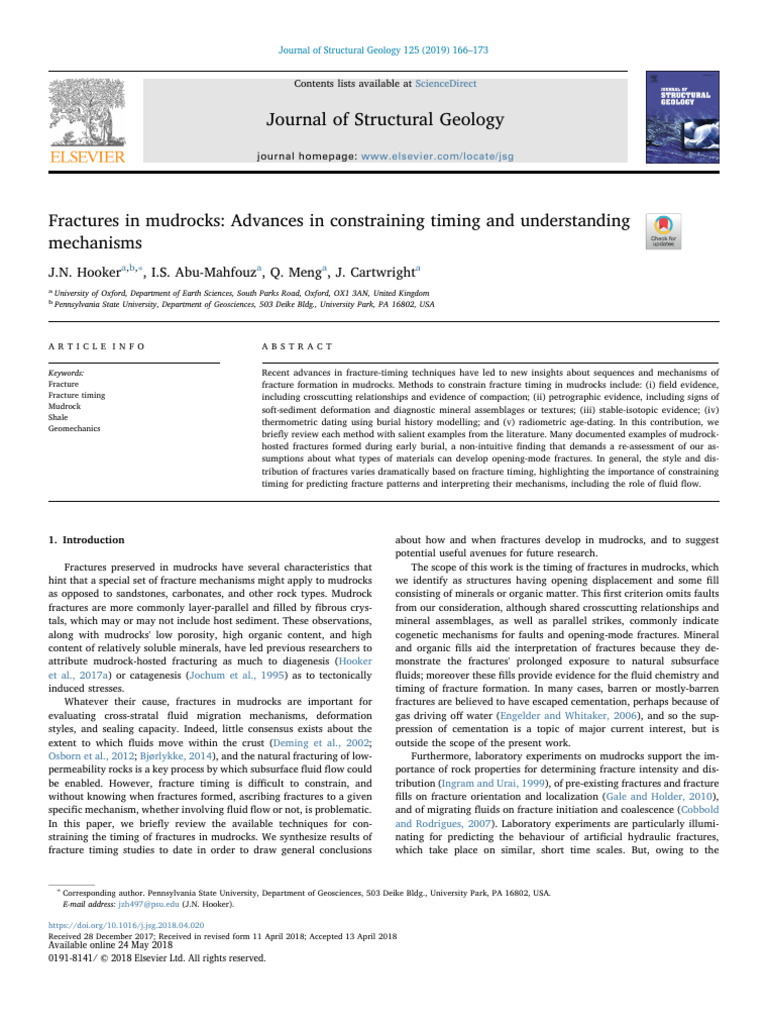 Fractures in Mudrocks Advances in Constraining Timi 2019 Journal of ...