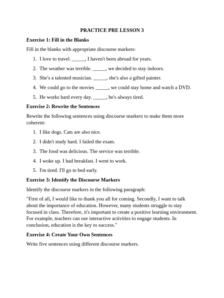 Practice Pre Lesson 3 | PDF