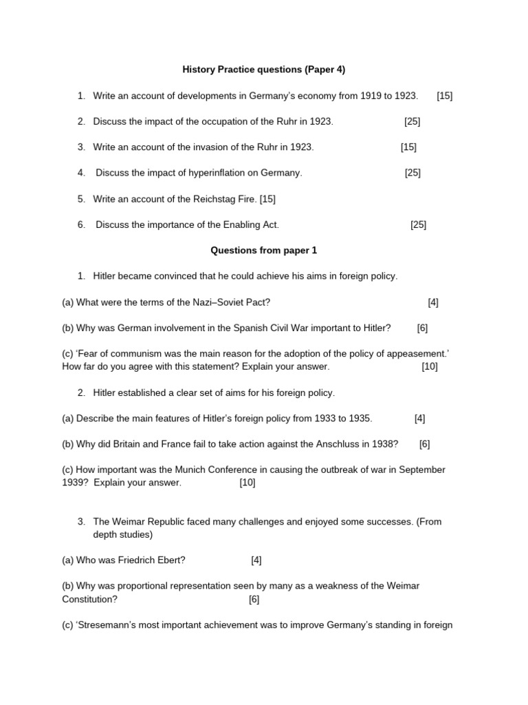 History Practice Questions (Paper 4) | PDF