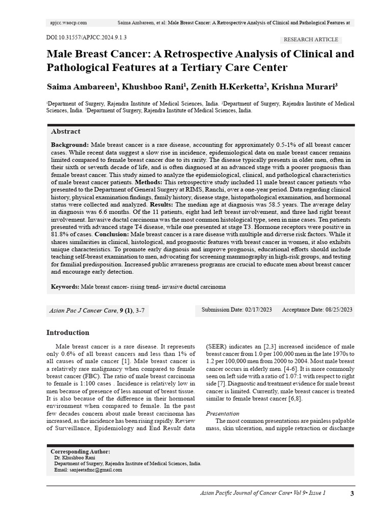 1 Male Breast Cancer A Retrospective Analysis of Clinical and ...