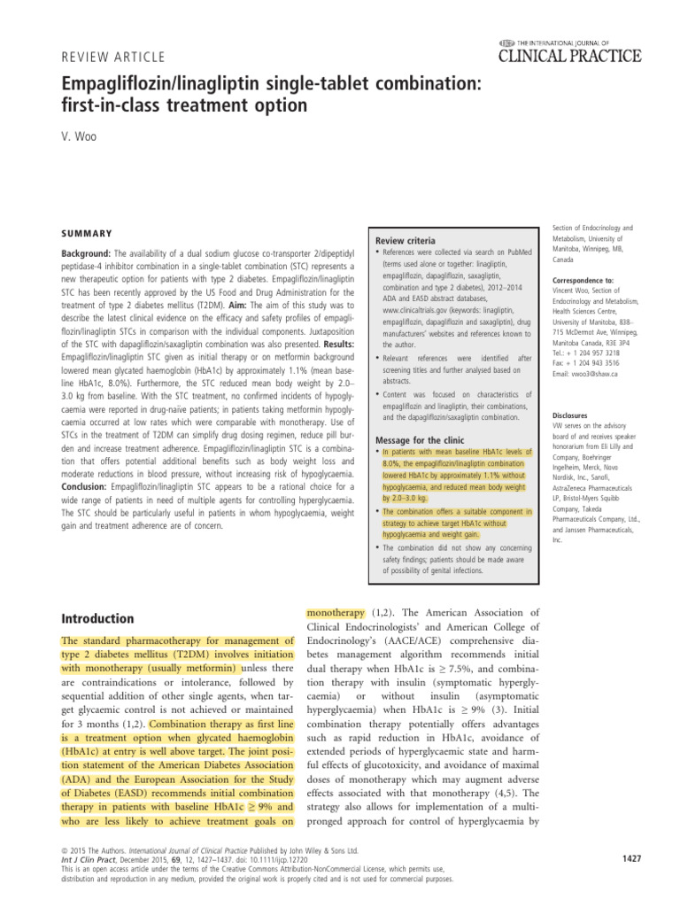 Empagliflozin and Linagliptin Combination | PDF | Clinical Medicine ...